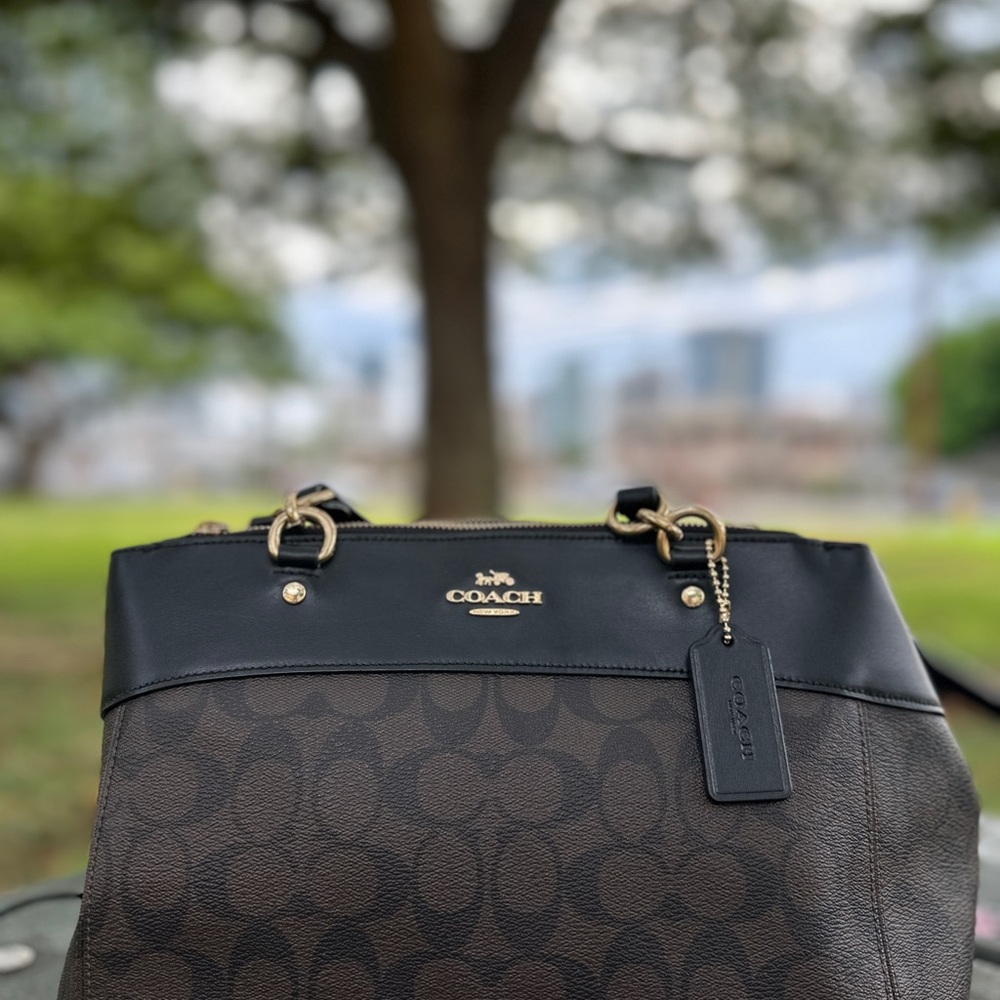 Coach Brown and Black Signature Tote Bag